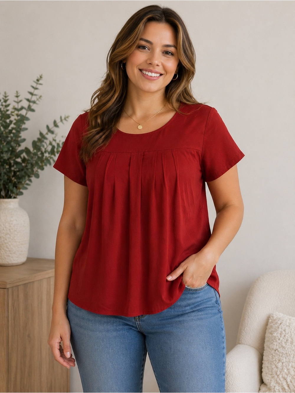 New York & Company Scarlet Pleated Blouse